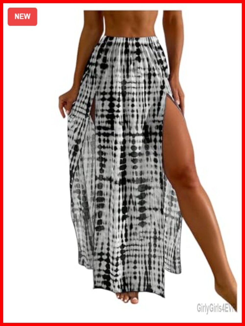 Women's High Slit Tie Dye Swim Cover Up Long Flowy Maxi Skirt
